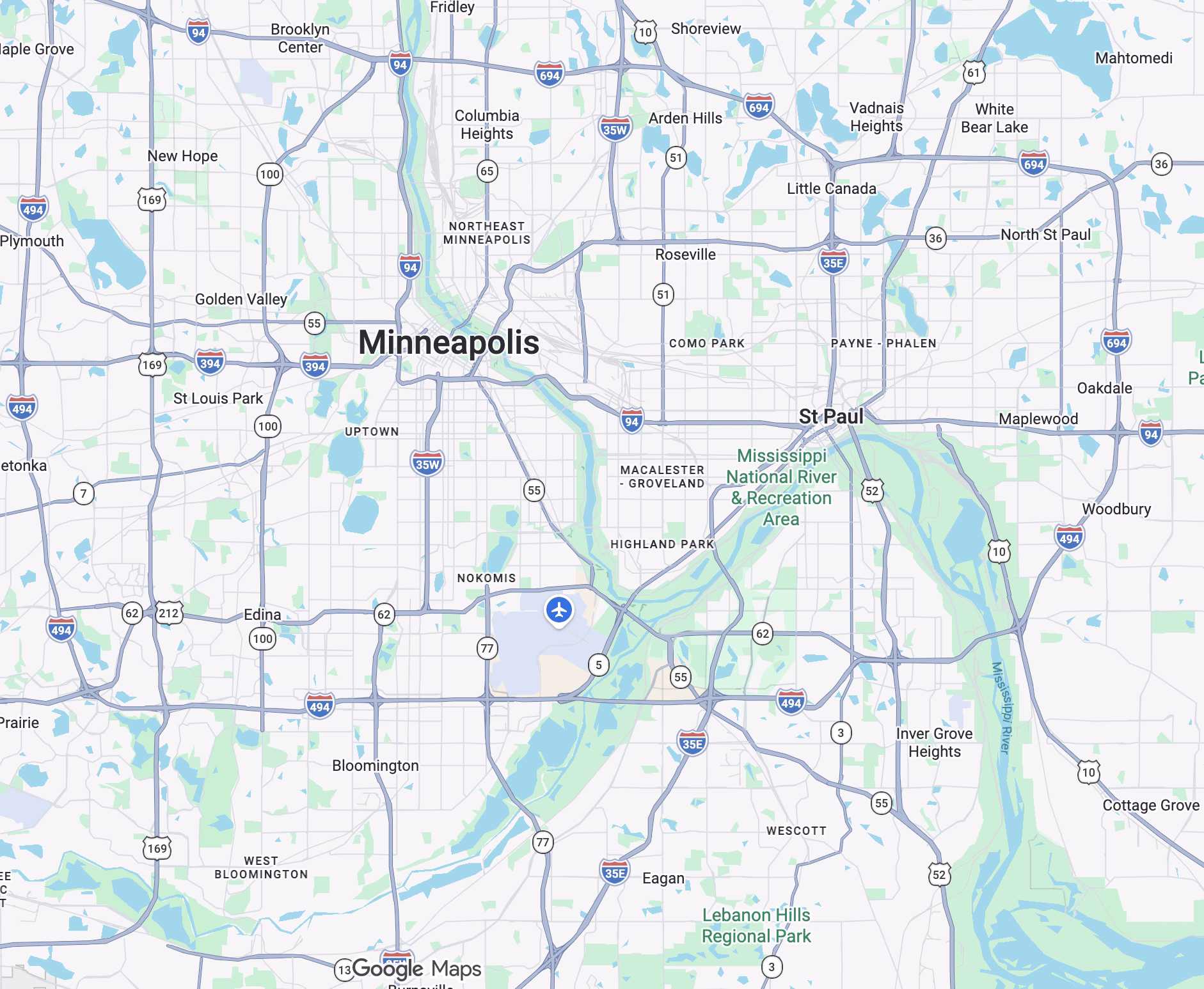 Map view of Keepsake PCO's service area in the Twin Cities, MN