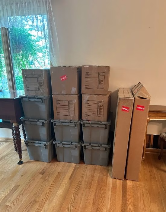 Boxes conveniently staged during a Keepsake packing service in the Twin Cities